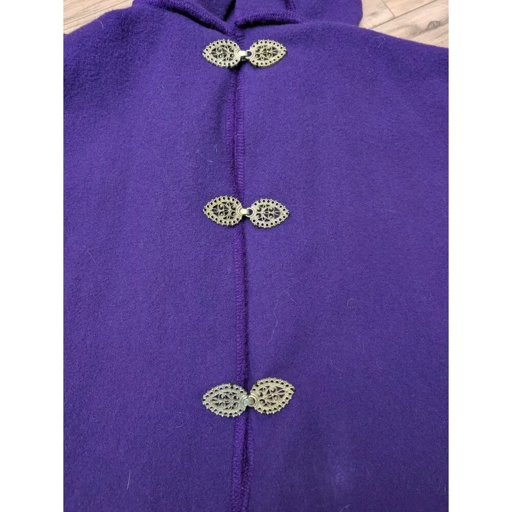 VTG Casco Bay Wool Works Hooded Cape Cloak Purple Fine Wool Filigree Clasp OS